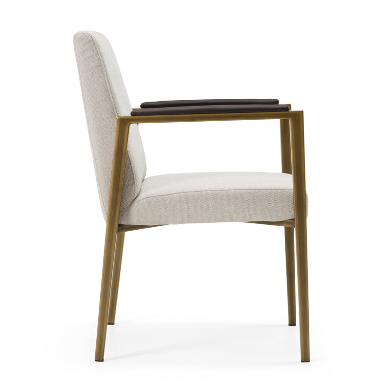 Modrest Sanders - Modern Off-White Fabric + Brass Dining Chair