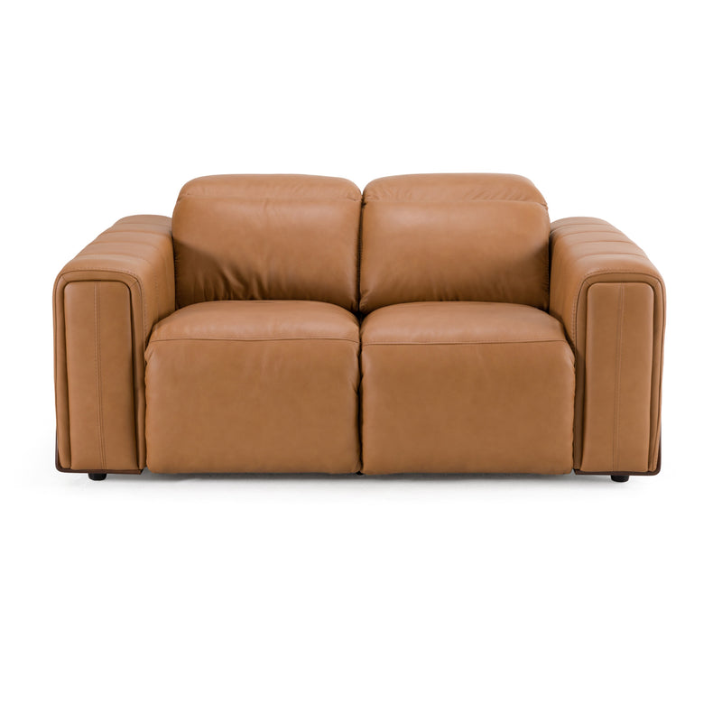 Divani Casa Sandstone - Modern Brown Leather Loveseat w/ 2 Electric Recliners