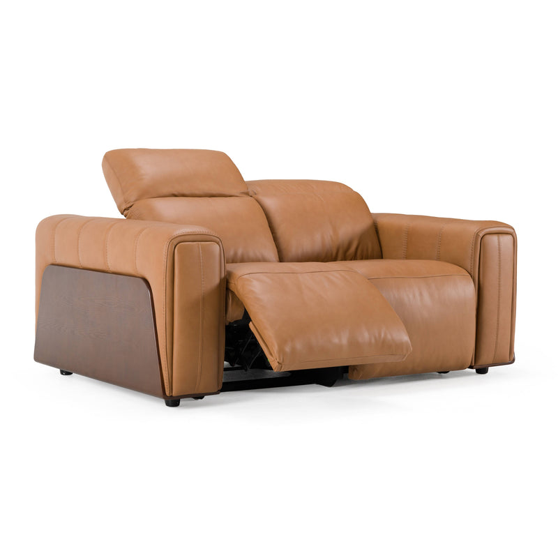 Divani Casa Sandstone - Modern Brown Leather Loveseat w/ 2 Electric Recliners