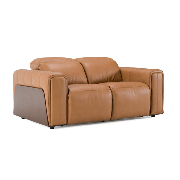 Divani Casa Sandstone - Modern Brown Leather Loveseat w/ 2 Electric Recliners