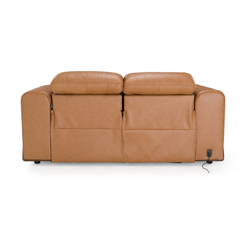 Divani Casa Sandstone - Modern Brown Leather Loveseat w/ 2 Electric Recliners