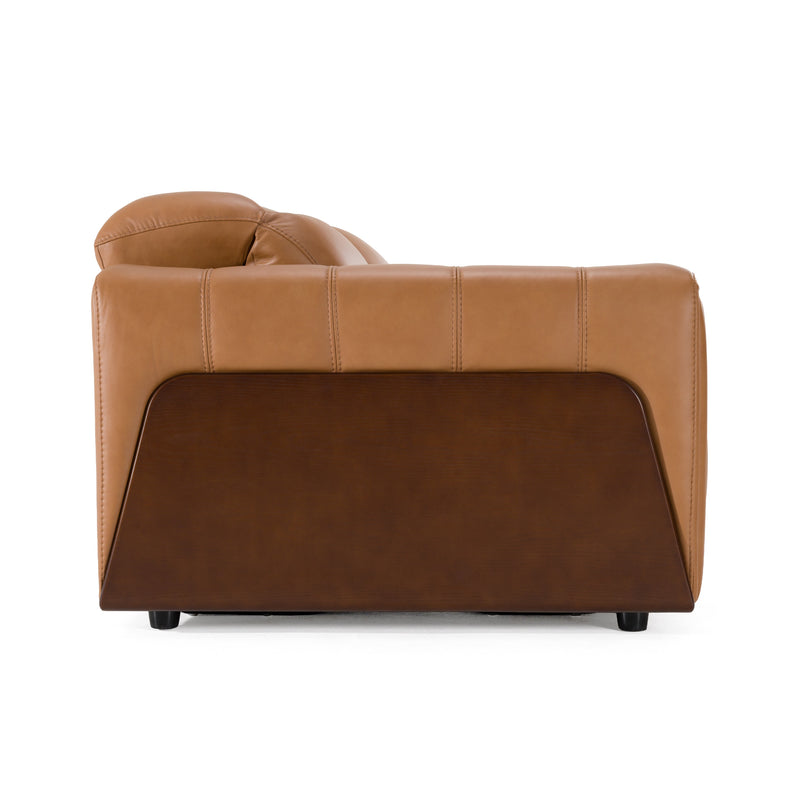 Divani Casa Sandstone - Modern Brown Leather Loveseat w/ 2 Electric Recliners