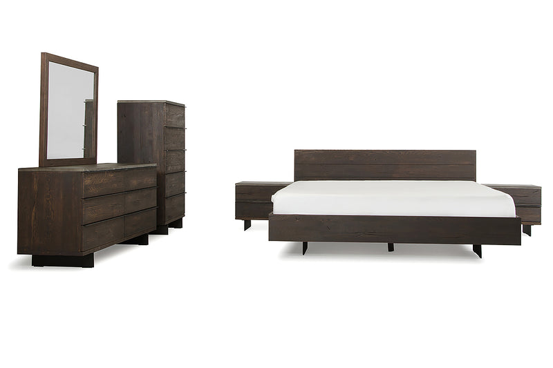 Queen Modrest Selma Modern Dark Aged Oak & Concrete Bedroom Set