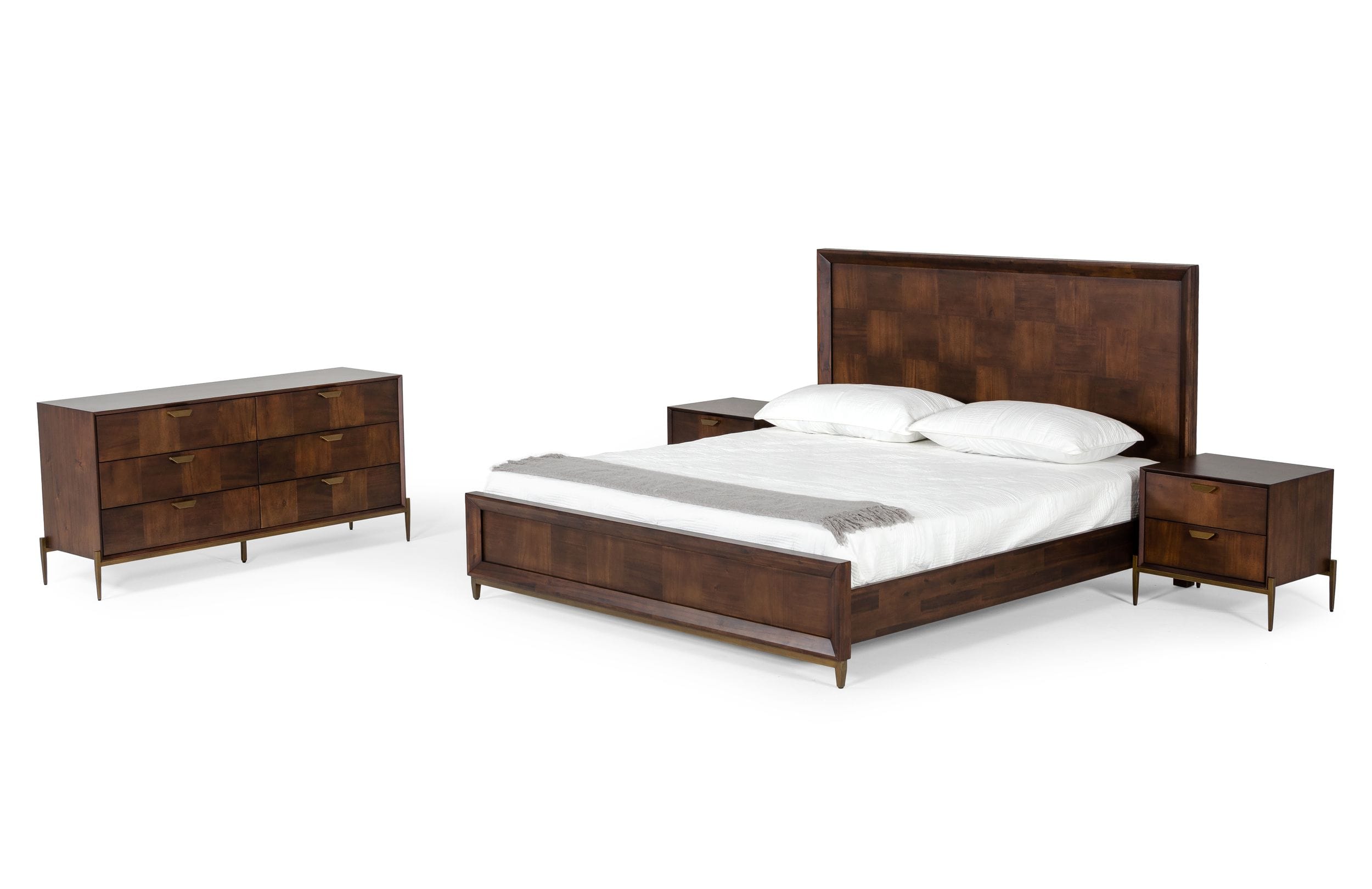 Modrest Shane - Modern Acacia & Brass Bed