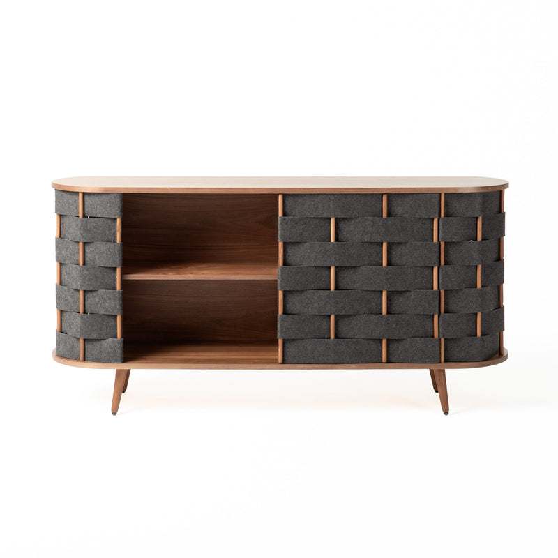 Modrest Sheridan - Mid-Century Modern Grey Fabric + Walnut Buffet