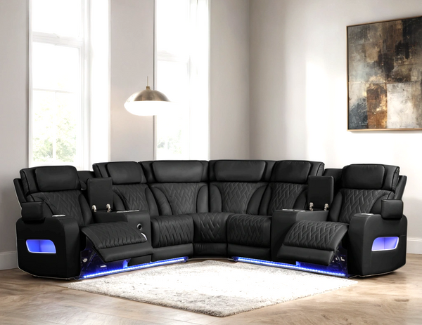 Spain Black Power Reclining Sectional – Includes Free TV or Area Rug