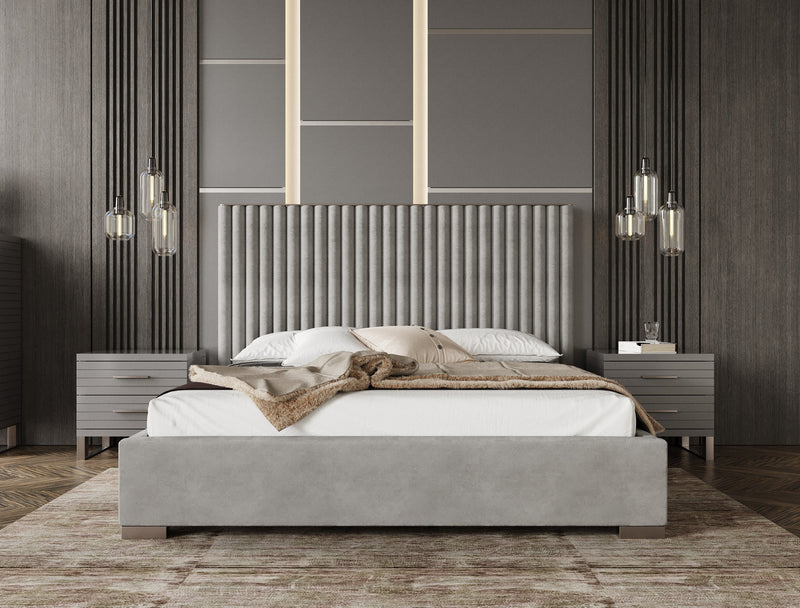 Modrest Splendor - Silver + Grey Velvet Upholstered King Platform Bed