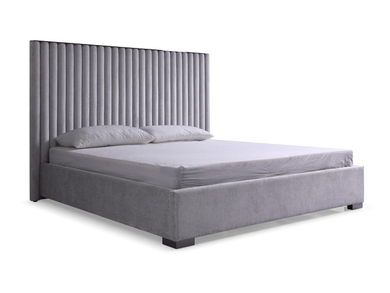 Modrest Splendor - Silver + Grey Velvet Upholstered King Platform Bed