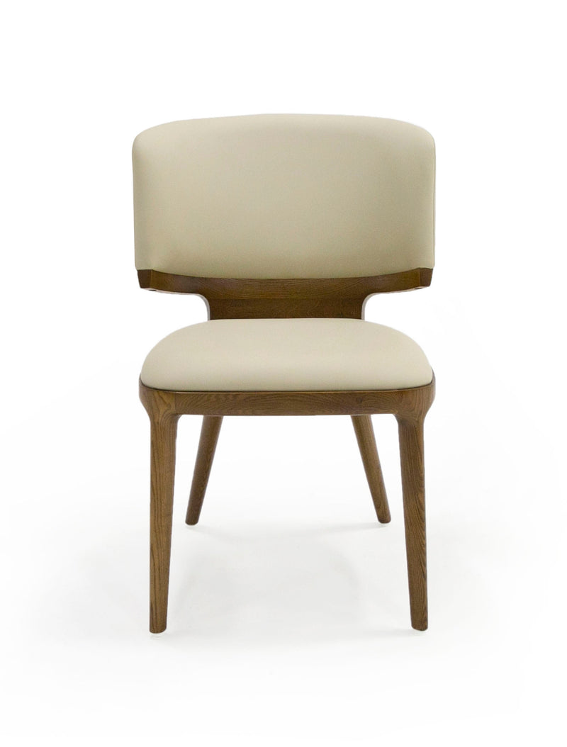 Modrest Stanley - Contemporary Beige Leatherette and Walnut Set of 2 Dining Chair