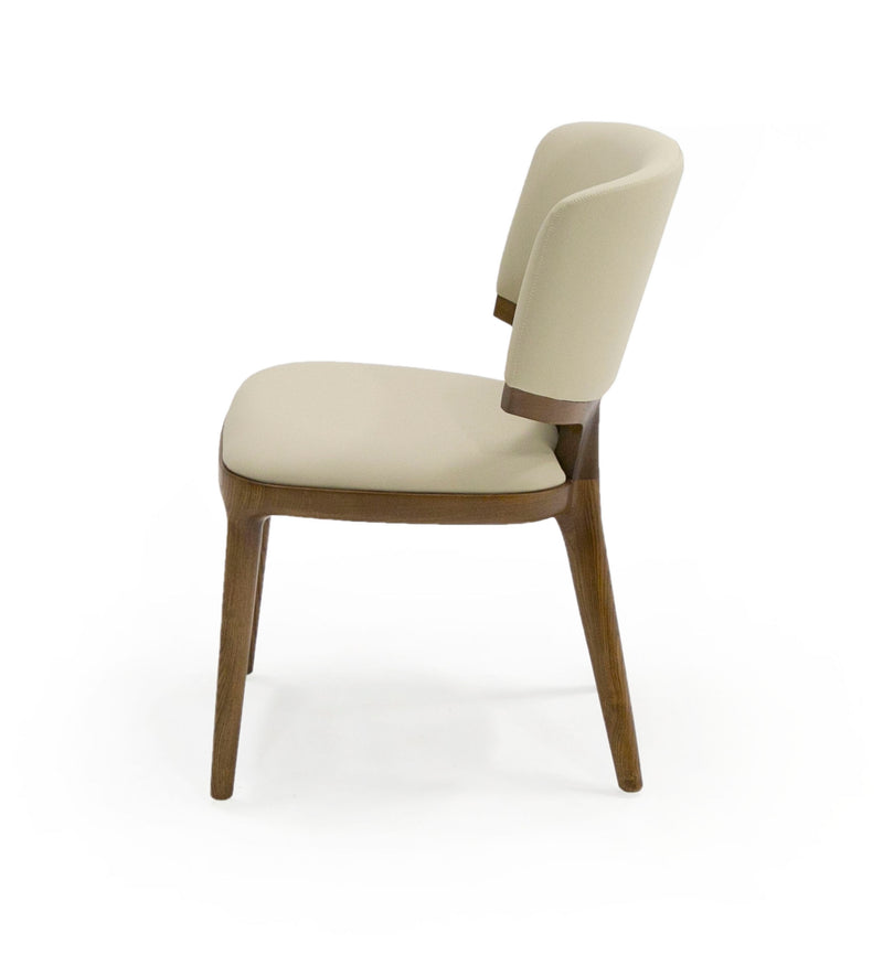 Modrest Stanley - Contemporary Beige Leatherette and Walnut Set of 2 Dining Chair