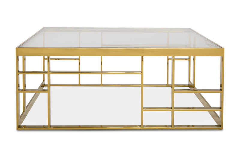 Modrest Stephen - Modern Glass & Gold Stainless Steel Square Coffee Table