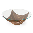 Modrest Sunrise - Contemporary Glass + Walnut Round Coffee Table