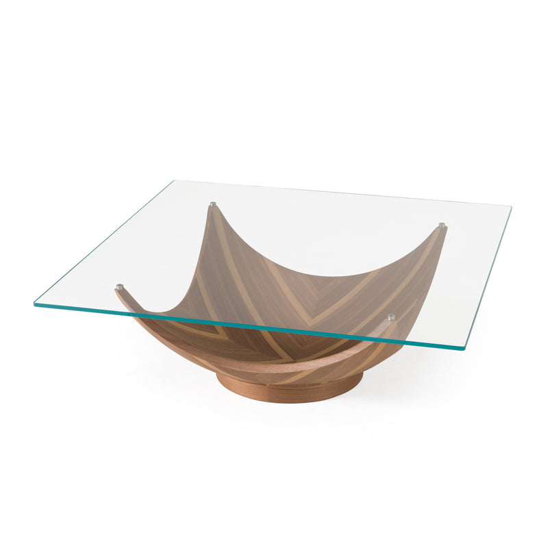 Modrest Sunrise - Contemporary Glass + Walnut Square Coffee Table