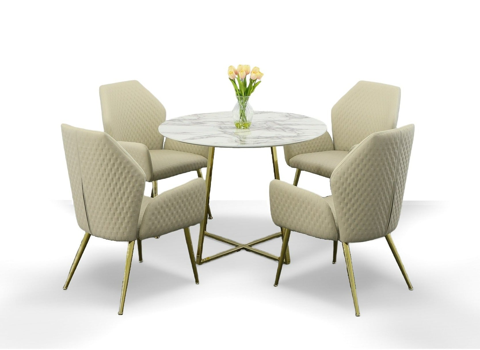 Modrest Swain Modern Faux Marble & Gold Round Dining Table