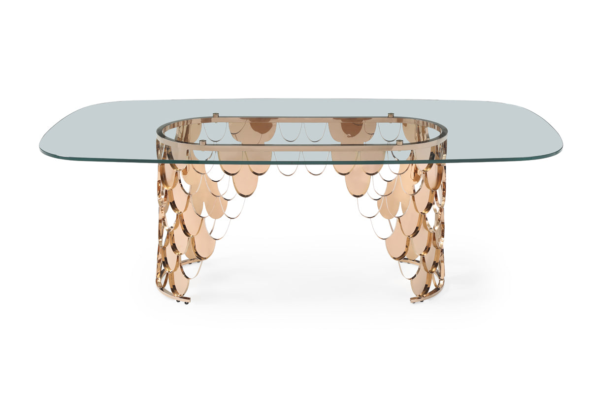Modrest Javier Modern Glass & Rosegold Dining Table