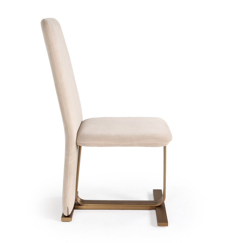 Modrest Tasha - Modern Light Beige Grey Velvet + Brushed Brass Dining Chair (Set of 2)
