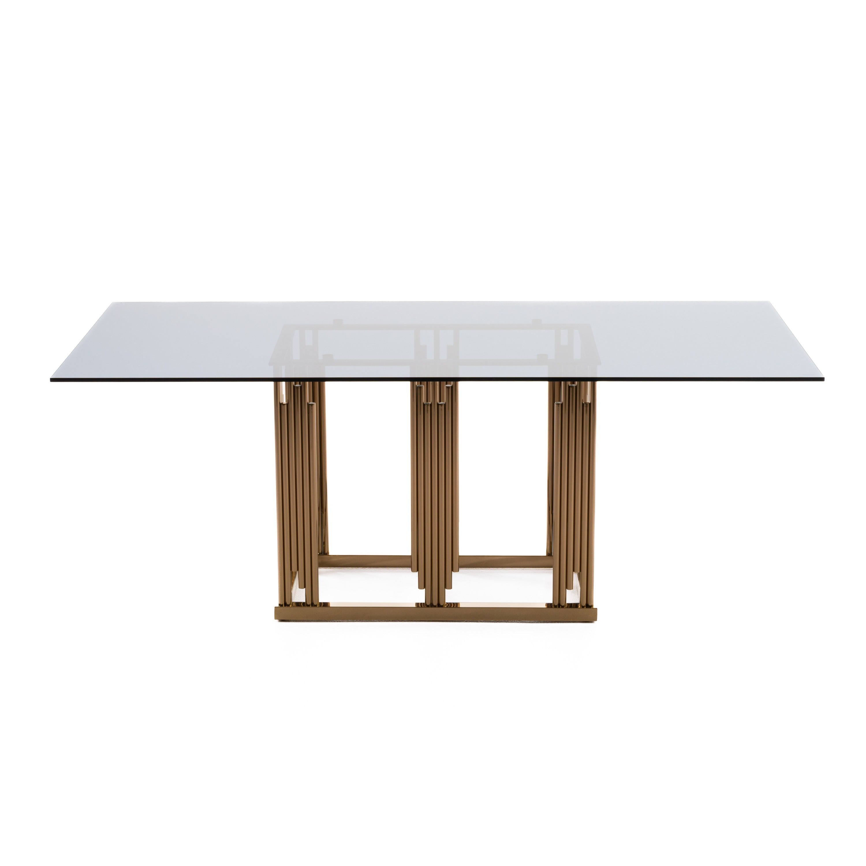 Modrest Token Modern Smoked Grey Glass & Rosegold Dining Table