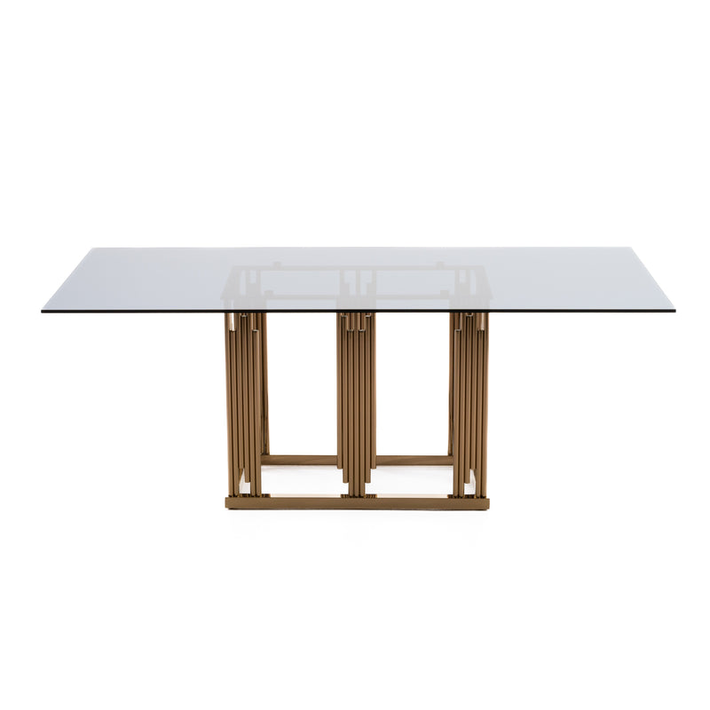 Modrest Token Modern Smoked Grey Glass & Rosegold Dining Table