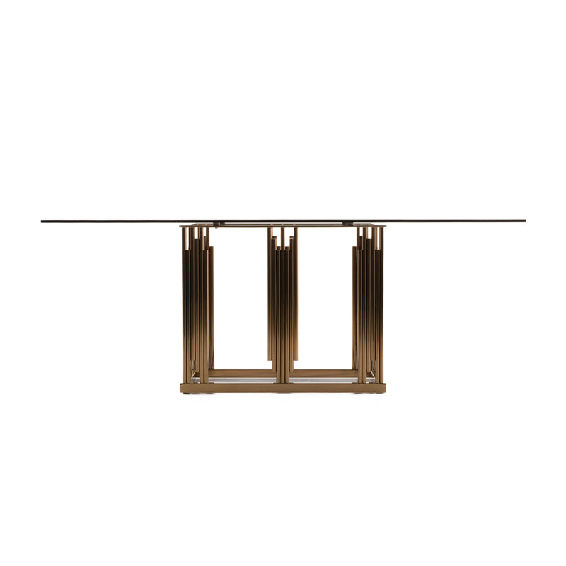 Modrest Token Modern Smoked Grey Glass & Rosegold Dining Table