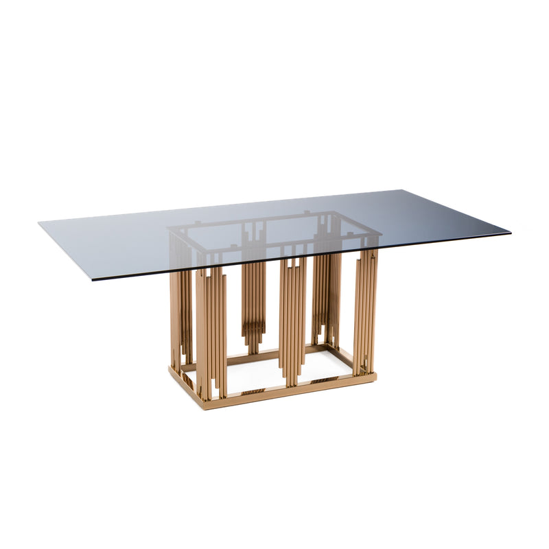 Modrest Token Modern Smoked Grey Glass & Rosegold Dining Table