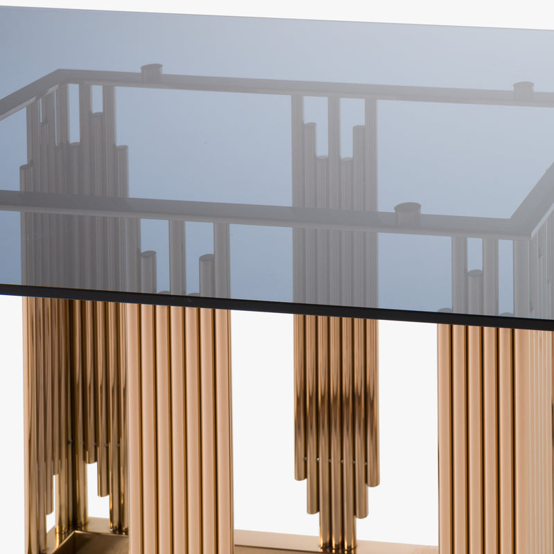 Modrest Token Modern Smoked Grey Glass & Rosegold Dining Table