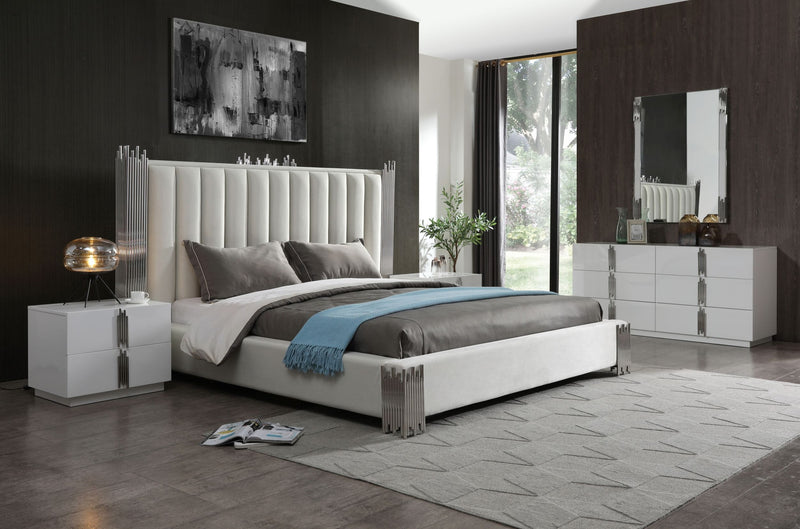 Queen Modrest Token - Modern White & Stainless Steel Bedroom Set