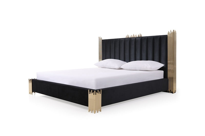 Modrest Token - Modern Black + Gold Bed + Nightstands