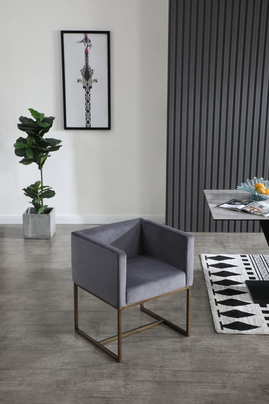 Modrest Marty - Modern Dark Grey & Copper Antique Brass Dining Chair