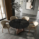 Modrest Christy - Mid-Century Modern Grey Glass + Walnut Round Dining Table