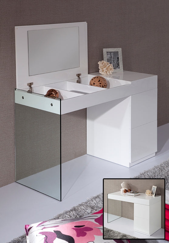 Volare Modern White Floating Glass Vanity w/ Mirror