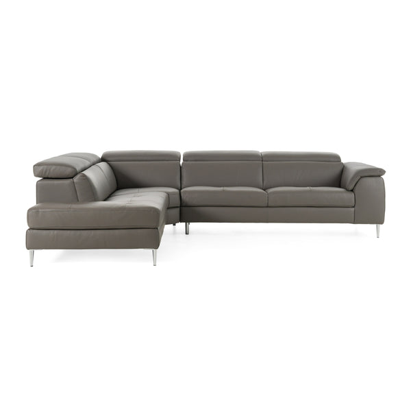 Lamod Italia Viola - Italian Contemporary Grey Leather Left Facing Sectional Sofa