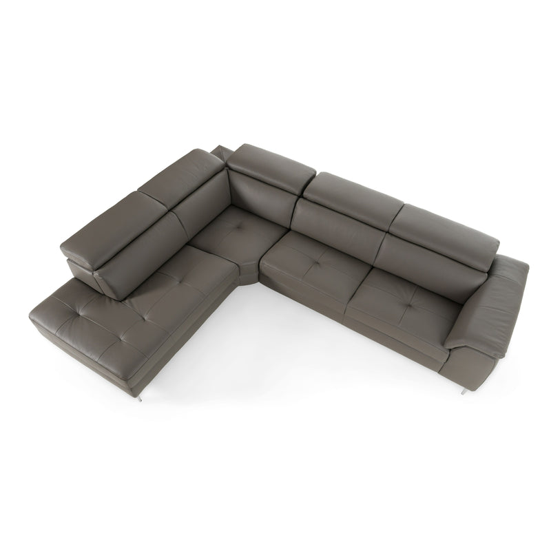 Lamod Italia Viola - Italian Contemporary Grey Leather Left Facing Sectional Sofa