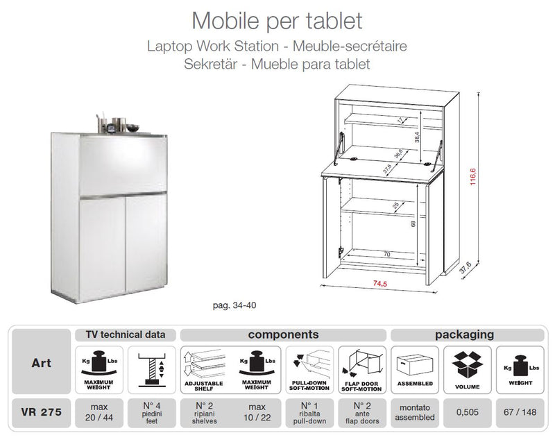 VR275 Verona White TV Entertainment System Made In Italy