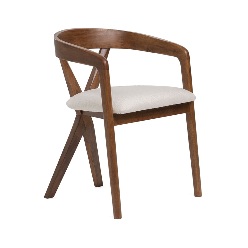 Modrest Weiss - Mid-Century Modern White Fabric + Walnut Dining Chair