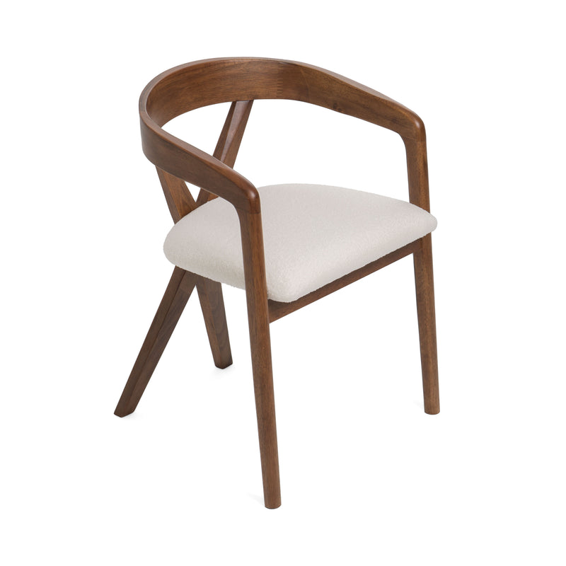 Modrest Weiss - Mid-Century Modern White Fabric + Walnut Dining Chair
