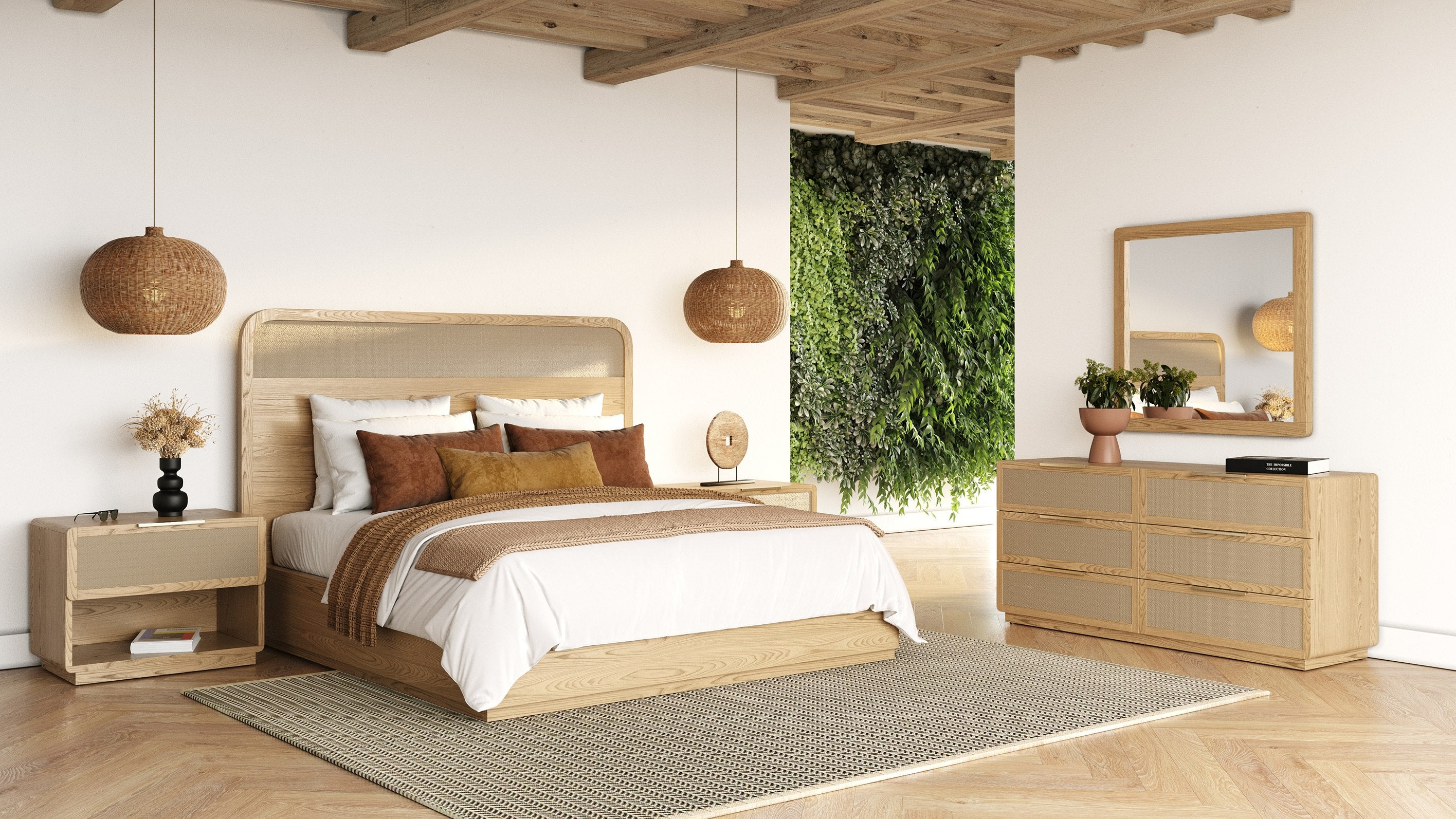 Modrest Gavin - Modern Natural Ash + Rattan Bed