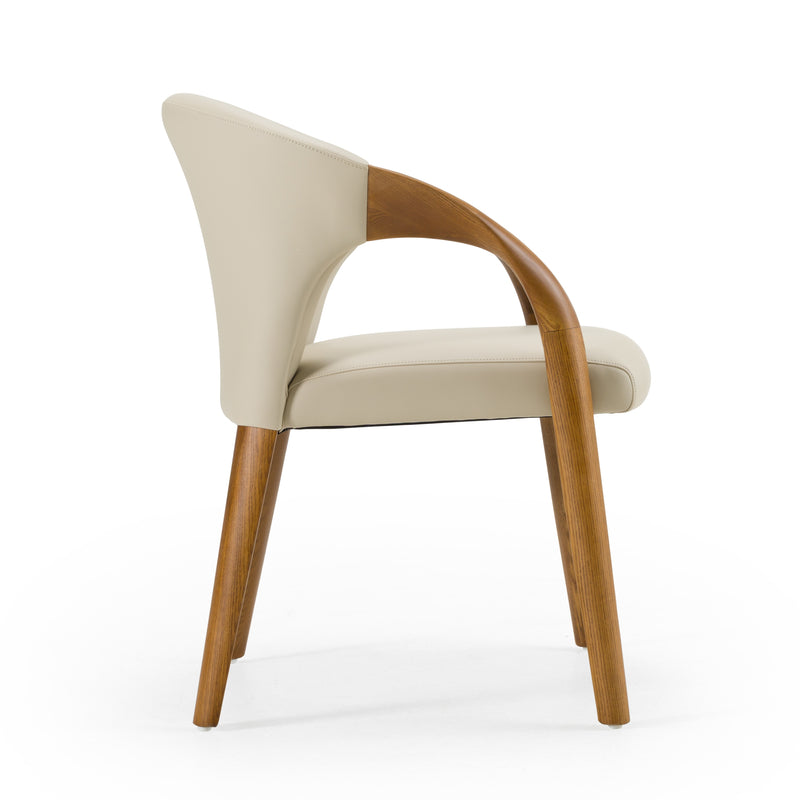 Modrest Wynetta Mid-Century Modern Grey Vegan Leather + Walnut Dining Chair