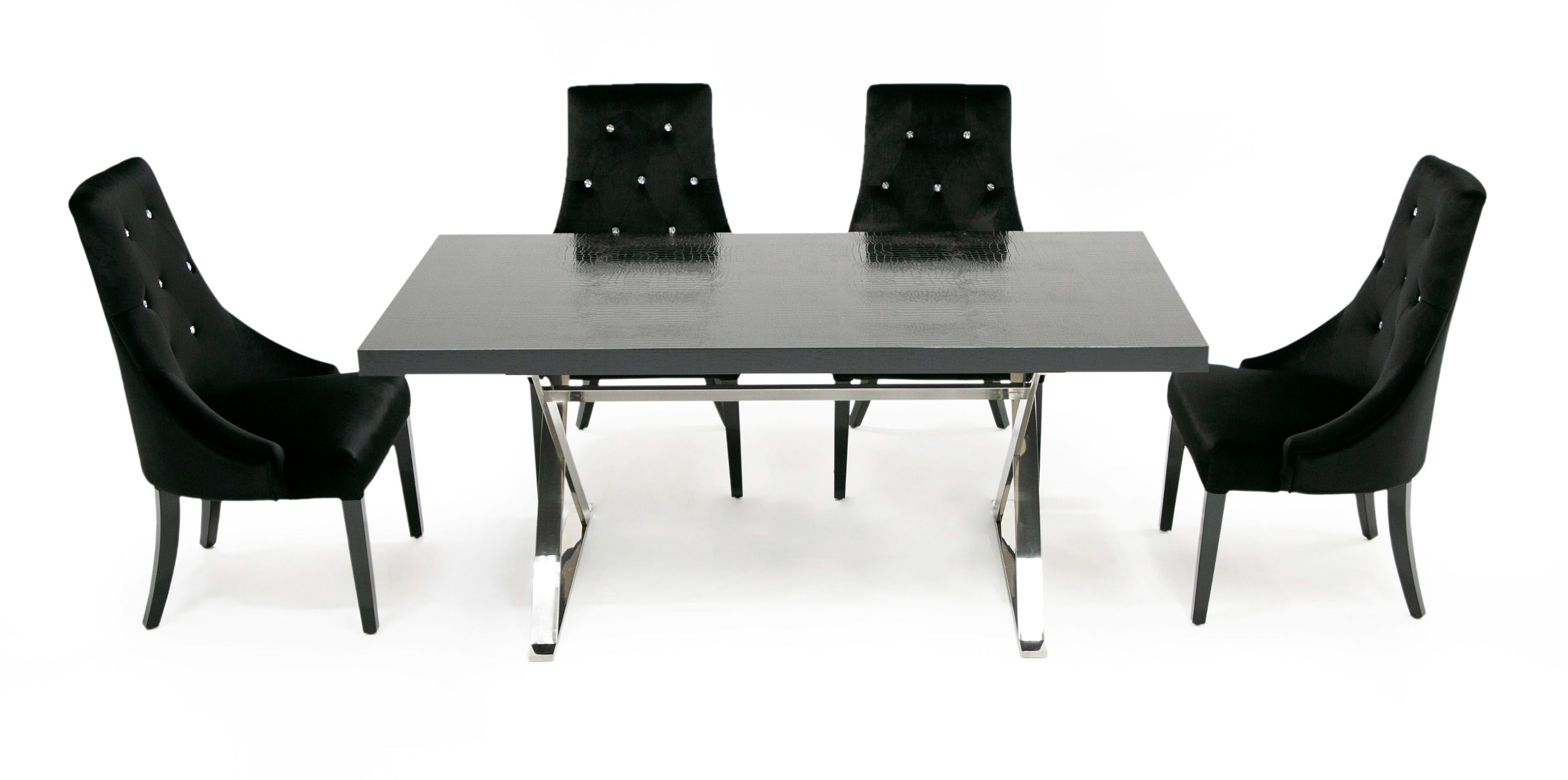 A&X Xavier - Modern Black Crocodile + Stainless Steel Dining Table