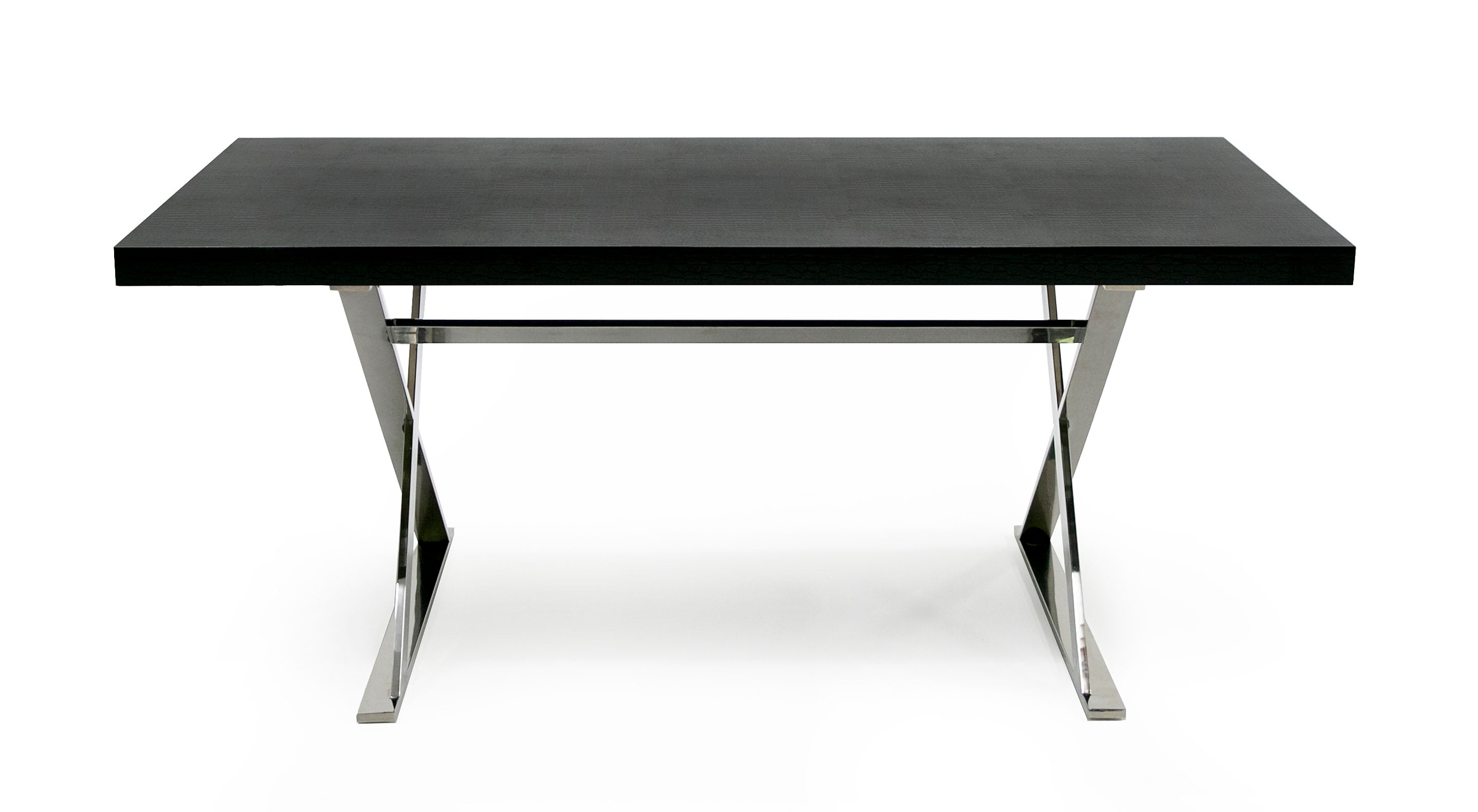 A&X Xavier - Modern Black Crocodile + Stainless Steel Dining Table